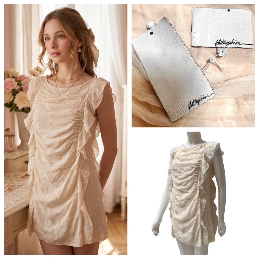 3.1 Phillip Lim Mini Dress Silk Cotton‎ 2 Ruched Ruffle Mini Coquette Soft Girl